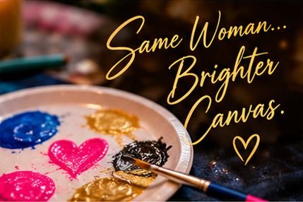 A palette of pink, blue, and gold paint